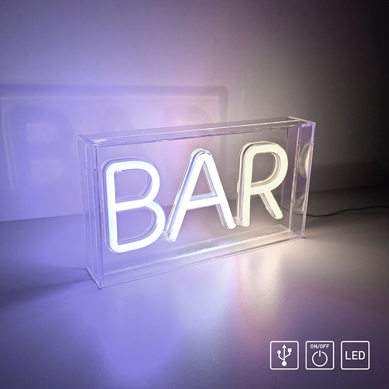 nastolna lampa s neonov nadpis bar
