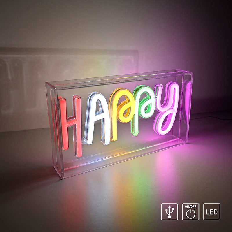 nastolna lampa s neonov nadpis happy